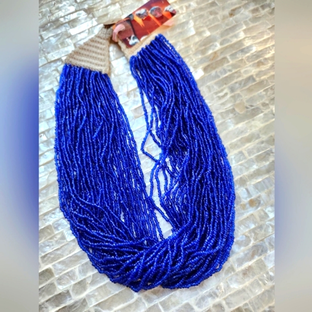 Multiple Strand Blue Beaded Necklace -Apprx 10 inches